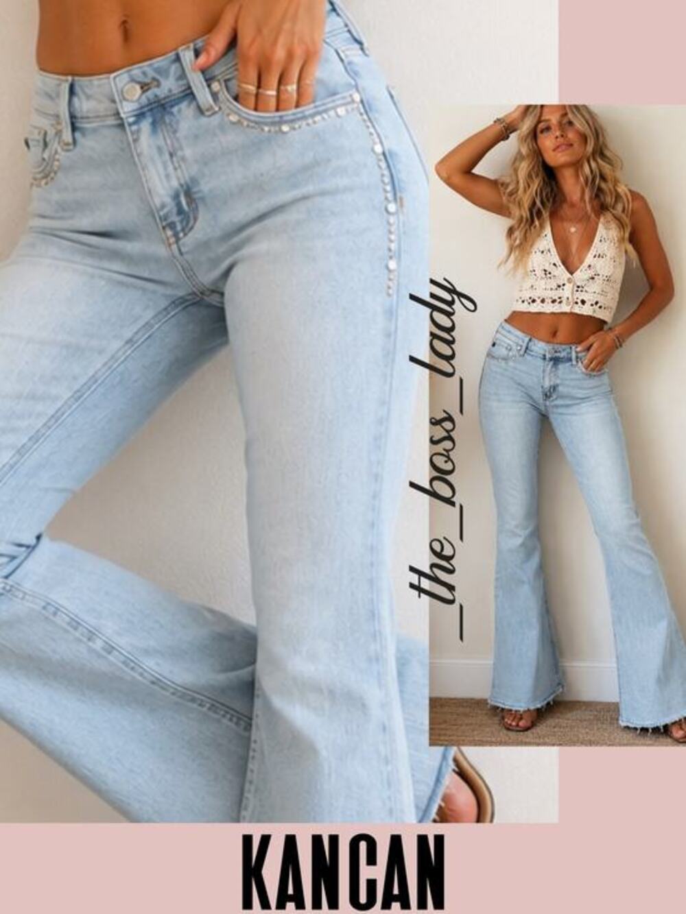 Kancan flare jeans studded jeweled embellished denim stretchy 29
